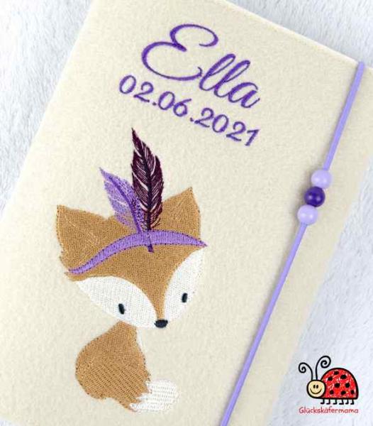 U-Heft-Hülle "Boho-Fuchs" - lila/violett